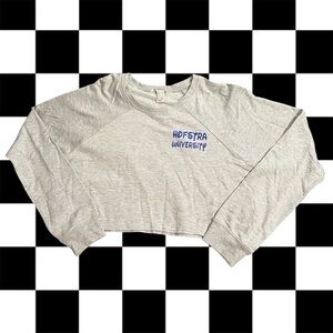 Gray Cropped Sweatshirt with Blue Logo